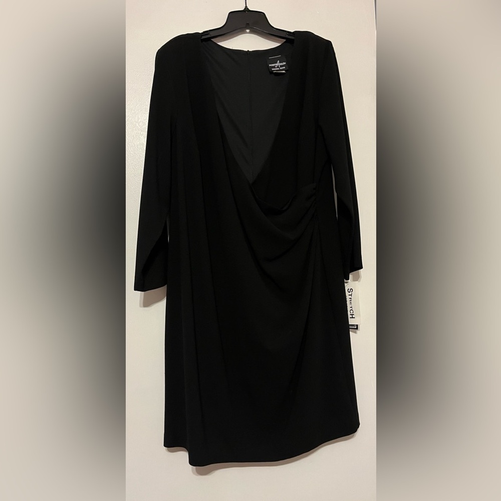 Positive Attitude Black Dress, flattering Draped waste with stretch